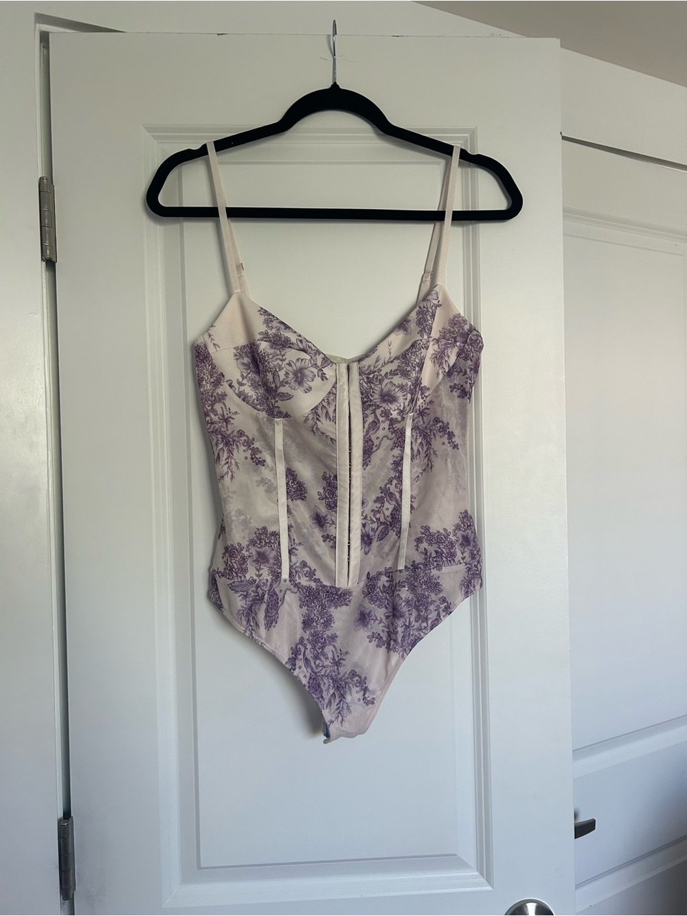 NWT Free People Cream and Lavender Floral Corset Bodysuit